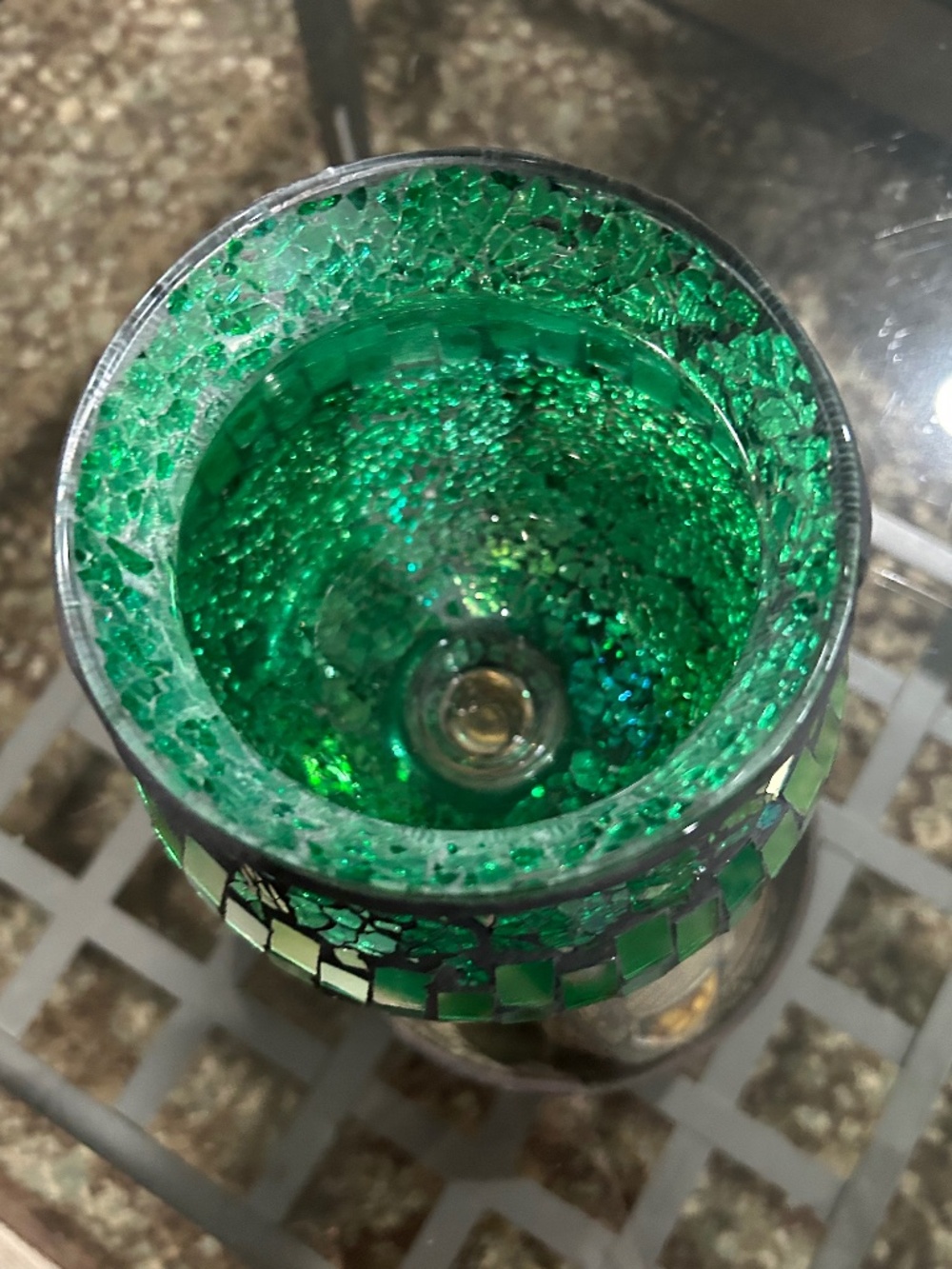 Mosaic Green Pedestal Candle Holder - Picture 3 of 3